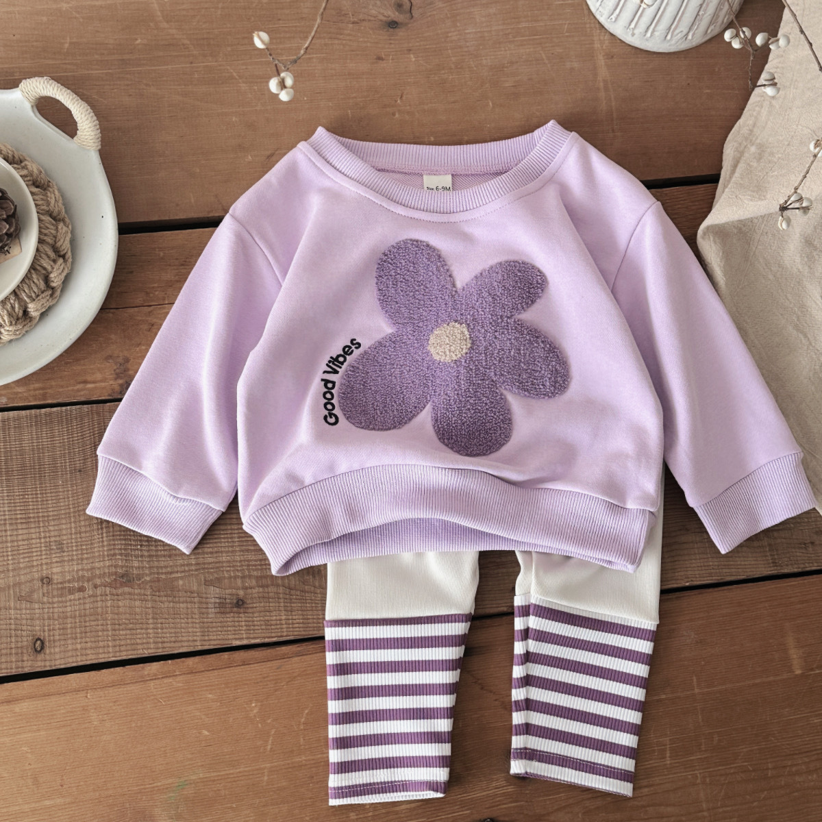 Bloemen Hoodie + Gestreepte Broek – Schattig 2-delig Setje